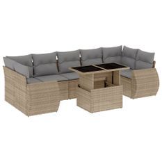 Salon de jardin avec coussins 8 pcs beige résine tressée