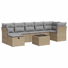 Salon de jardin avec coussins 8 pcs beige résine tressée