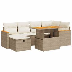 Salon de jardin avec coussins 8 pcs beige résine tressée