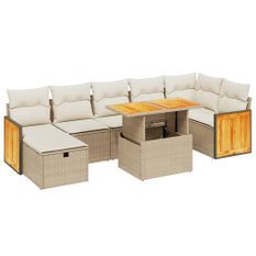 Salon de jardin avec coussins 8 pcs beige résine tressée