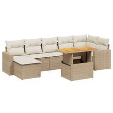 Salon de jardin avec coussins 8 pcs beige résine tressée