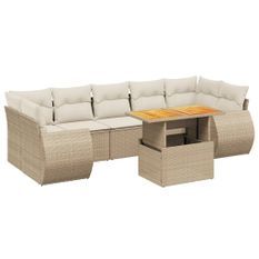 Salon de jardin avec coussins 8 pcs beige résine tressée