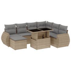 Salon de jardin avec coussins 8 pcs beige résine tressée