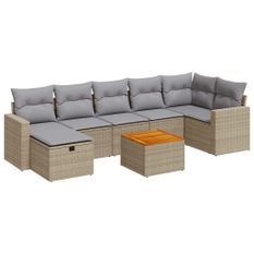 Salon de jardin avec coussins 8 pcs beige résine tressée
