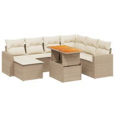 Salon de jardin avec coussins 8 pcs beige résine tressée