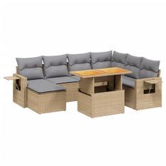 Salon de jardin avec coussins 8 pcs beige résine tressée