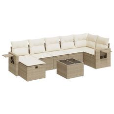 Salon de jardin avec coussins 8 pcs beige résine tressée