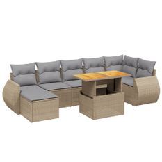 Salon de jardin avec coussins 8 pcs beige résine tressée