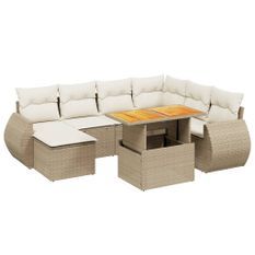 Salon de jardin avec coussins 8 pcs beige résine tressée