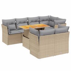 Salon de jardin avec coussins 8 pcs beige résine tressée