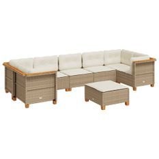 Salon de jardin avec coussins 8 pcs beige résine tressée