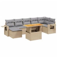 Salon de jardin avec coussins 8 pcs beige résine tressée