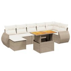 Salon de jardin avec coussins 8 pcs beige résine tressée