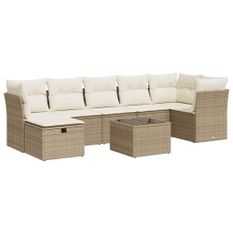 Salon de jardin avec coussins 8 pcs beige résine tressée