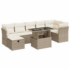 Salon de jardin avec coussins 8 pcs beige résine tressée