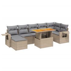Salon de jardin avec coussins 8 pcs beige résine tressée