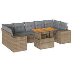 Salon de jardin avec coussins 8 pcs beige résine tressée