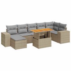 Salon de jardin avec coussins 8 pcs beige résine tressée