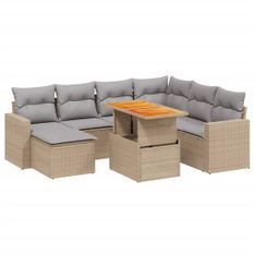 Salon de jardin avec coussins 8 pcs beige résine tressée