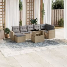 Salon de jardin avec coussins 8 pcs beige résine tressée