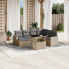 Salon de jardin avec coussins 8 pcs beige résine tressée