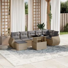 Salon de jardin avec coussins 8 pcs beige résine tressée