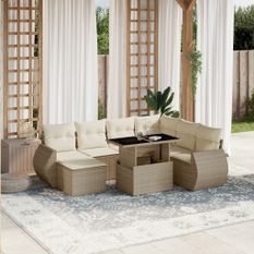 Salon de jardin avec coussins 8 pcs beige résine tressée