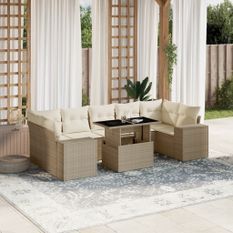 Salon de jardin avec coussins 8 pcs beige résine tressée