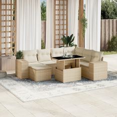 Salon de jardin avec coussins 8 pcs beige résine tressée