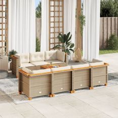 Salon de jardin avec coussins 8 pcs beige résine tressée