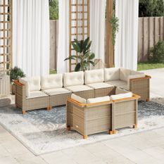 Salon de jardin avec coussins 8 pcs beige résine tressée