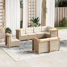 Salon de jardin avec coussins 8 pcs beige résine tressée