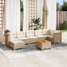 Salon de jardin avec coussins 8 pcs beige résine tressée