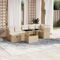 Salon de jardin avec coussins 8 pcs beige résine tressée