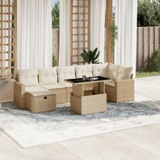 Salon de jardin avec coussins 8 pcs beige résine tressée