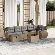 Salon de jardin avec coussins 8 pcs beige résine tressée