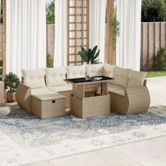 Salon de jardin avec coussins 8 pcs beige résine tressée