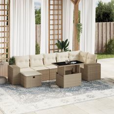 Salon de jardin avec coussins 8 pcs beige résine tressée