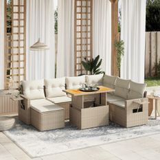 Salon de jardin avec coussins 8 pcs beige résine tressée