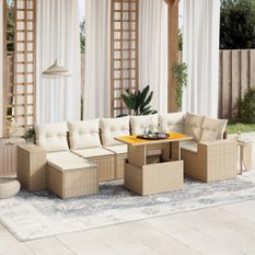 Salon de jardin avec coussins 8 pcs beige résine tressée