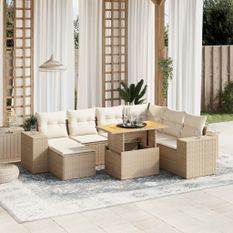 Salon de jardin avec coussins 8 pcs beige résine tressée