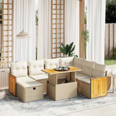 Salon de jardin avec coussins 8 pcs beige résine tressée