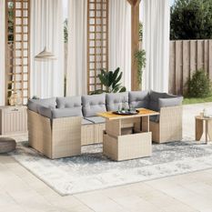 Salon de jardin avec coussins 8 pcs beige résine tressée