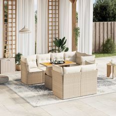 Salon de jardin avec coussins 8 pcs beige résine tressée