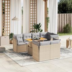 Salon de jardin avec coussins 8 pcs beige résine tressée