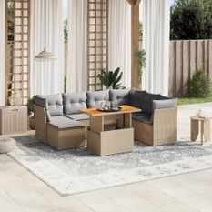 Salon de jardin avec coussins 8 pcs beige résine tressée