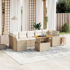 Salon de jardin avec coussins 8 pcs beige résine tressée