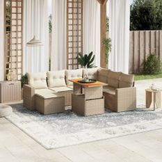 Salon de jardin avec coussins 8 pcs beige résine tressée