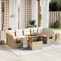 Salon de jardin avec coussins 8 pcs beige résine tressée