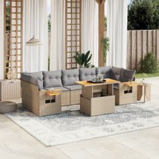 Salon de jardin avec coussins 8 pcs beige résine tressée